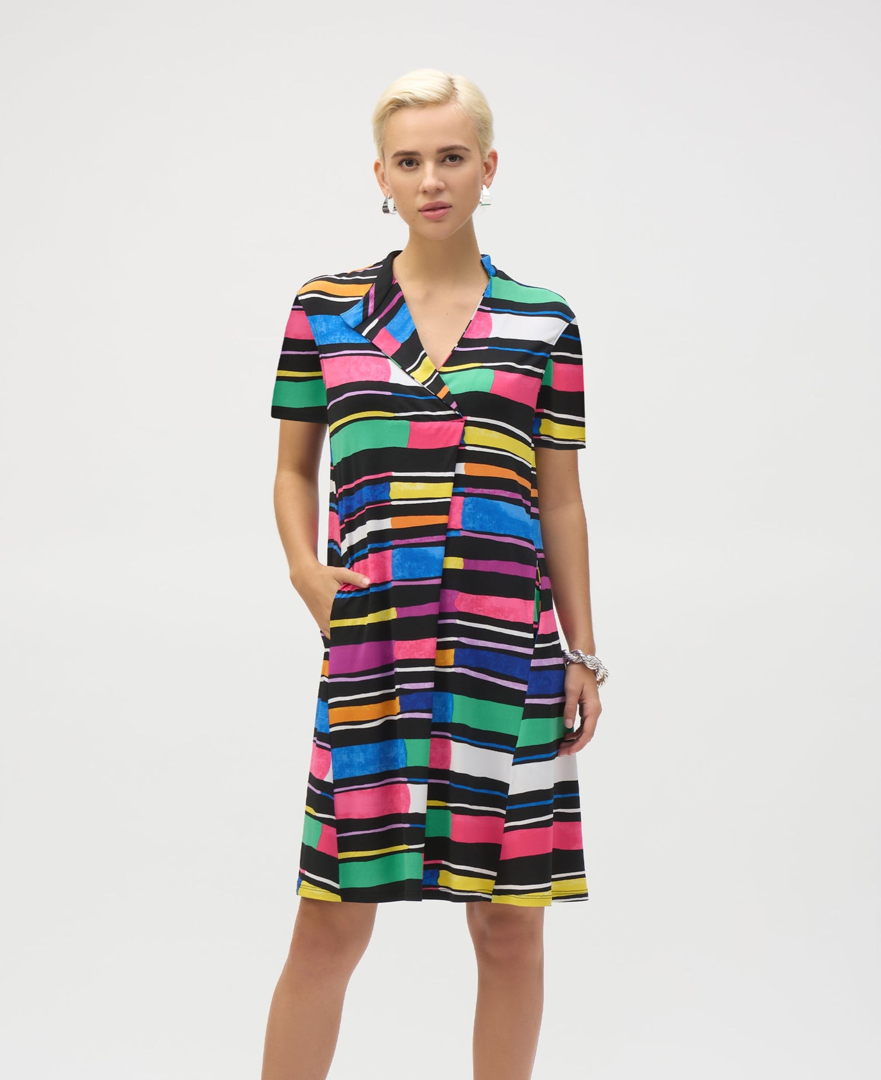 knit trapeze dress Silky Knit Stripe Print Trapeze dress Joseph Ribkoff – Ozy Belle Fashions