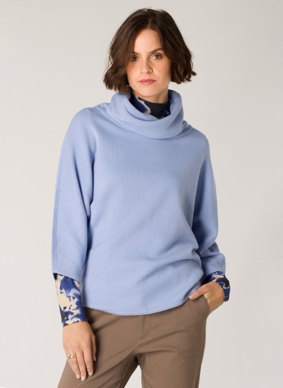 Corn flower blue Cowl neck sweater