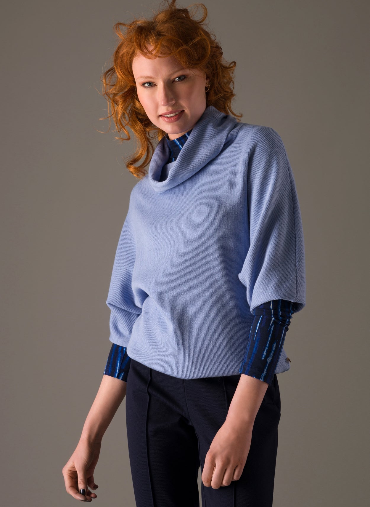 Corn flower blue Cowl neck sweater