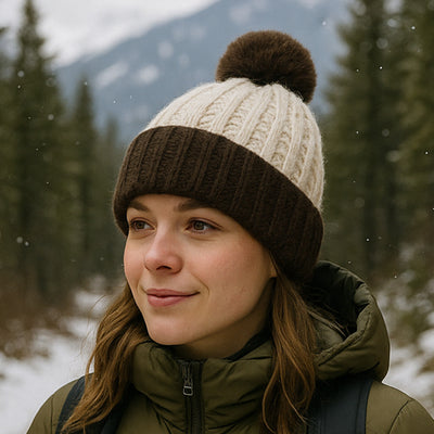 Knit Pompom Winter Hat - Two Colours
