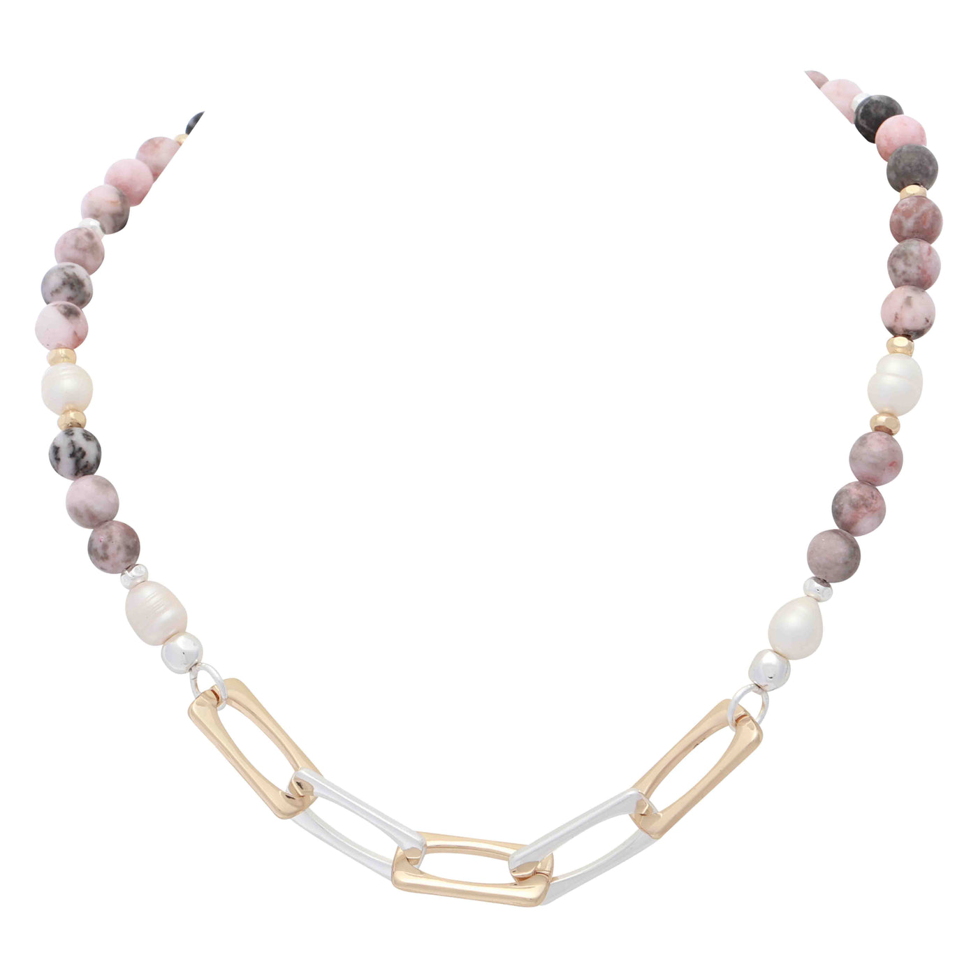 Pink Stones and freshwater pearl Necklace