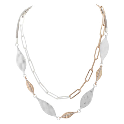 Two Tone Hammered Metal Leaf Necklace