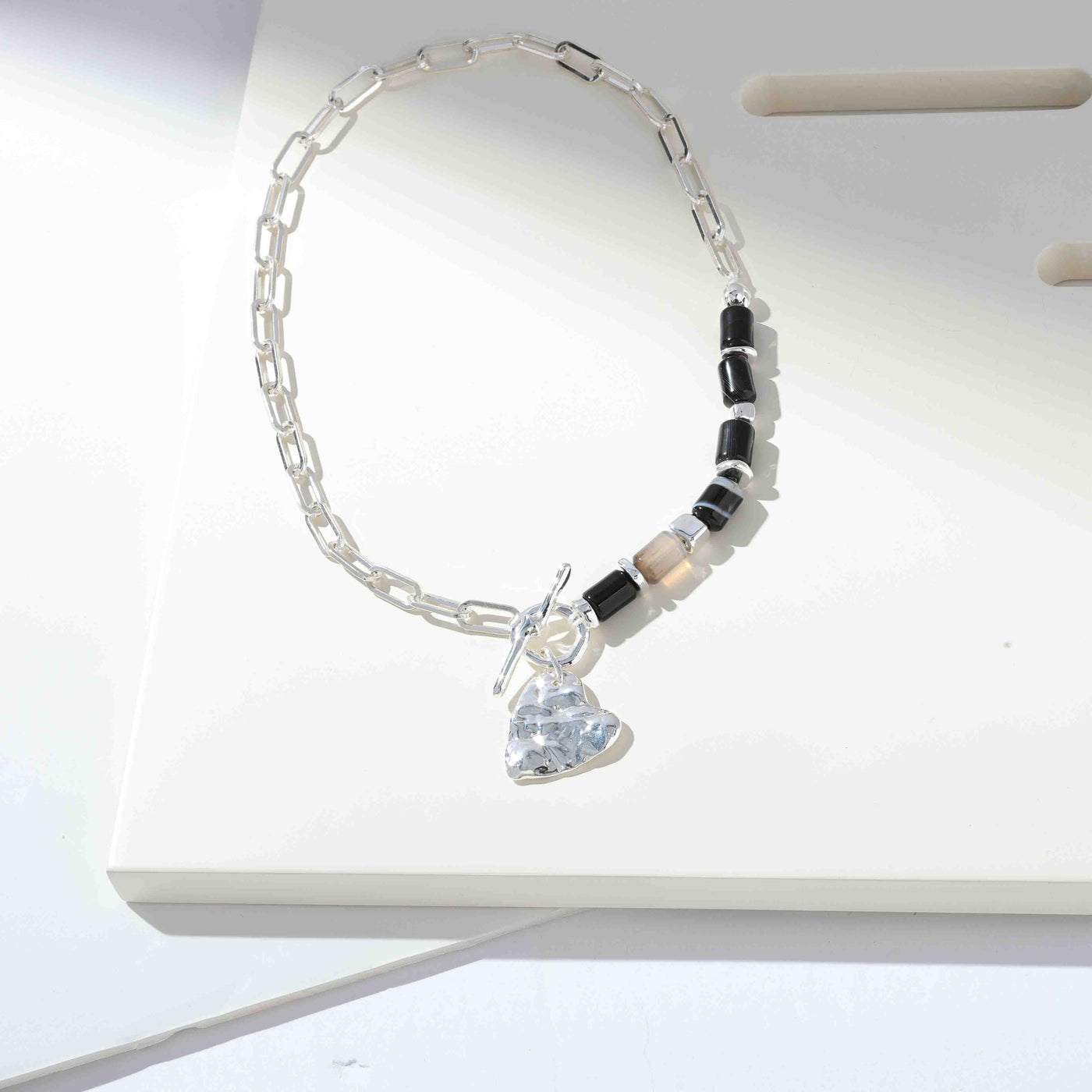 Silver Heart Charm & Beaded Chain Necklace