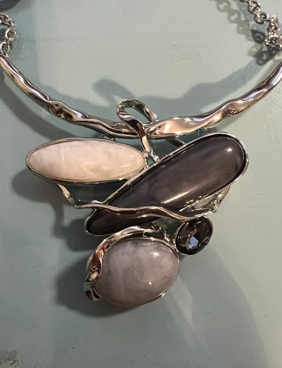 Silver & grey abstract necklace with matching earings
