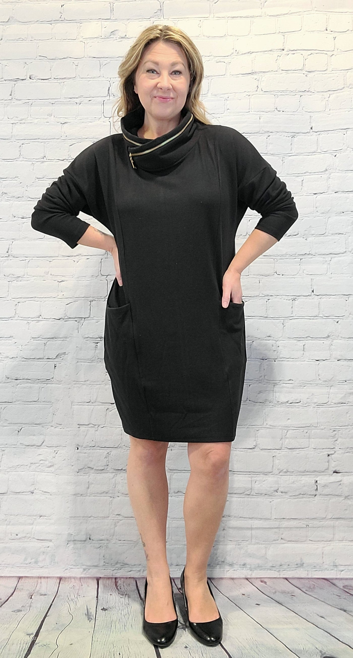 Zipper Cowl Dolman Dress 2 colours