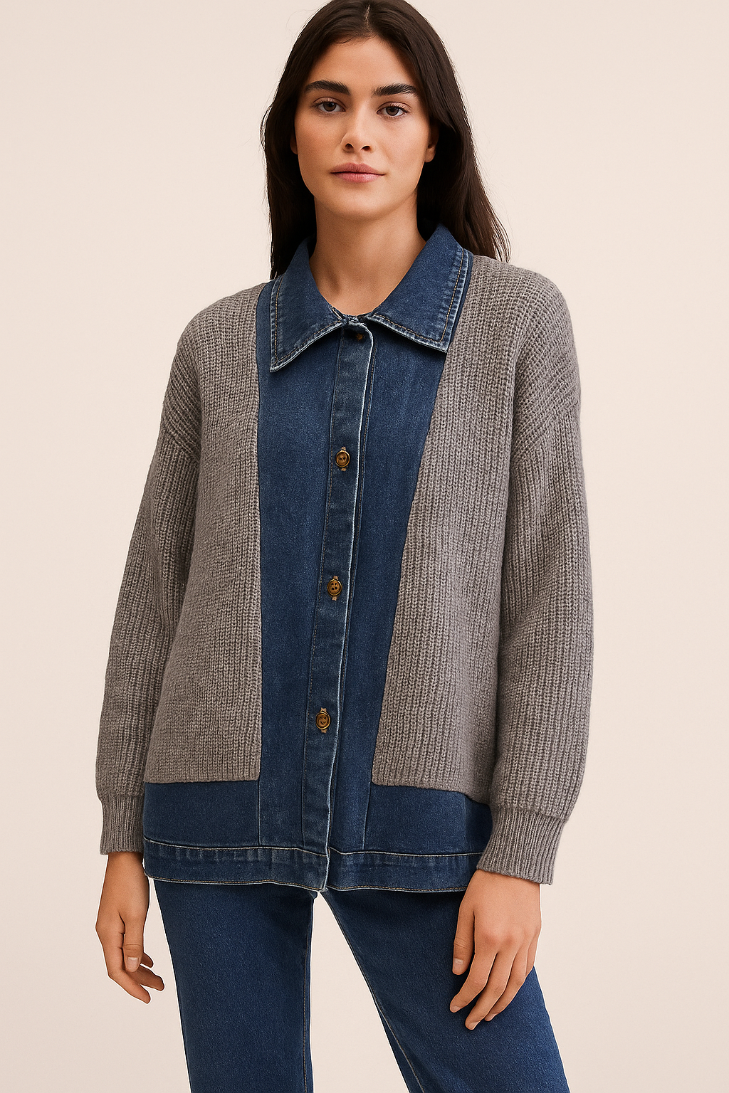 Grey Knit and Denim Jacket