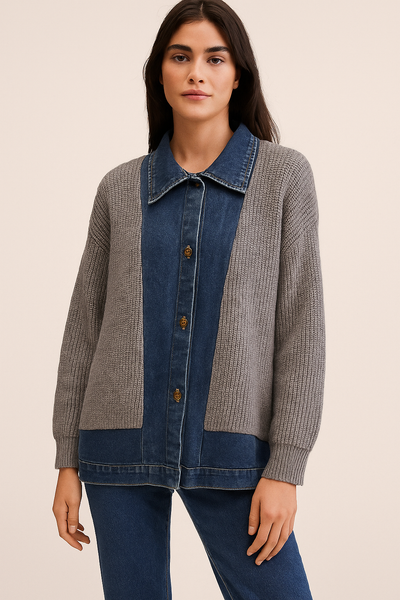 Grey Knit and Denim Jacket