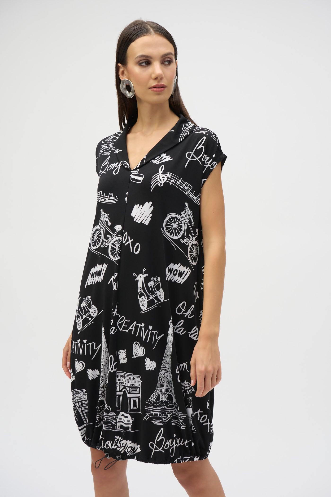 Silky Knit Paris Print Cocoon Dress - Joseph Ribkoff