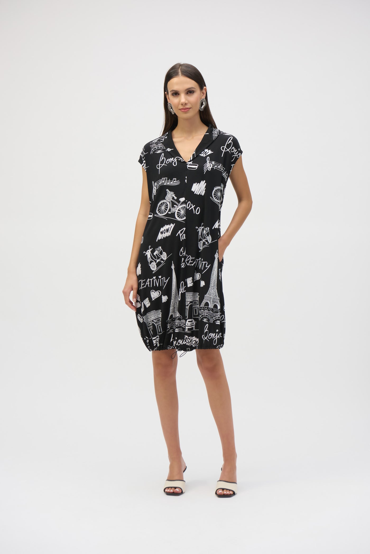 Silky Knit Paris Print Cocoon Dress - Joseph Ribkoff