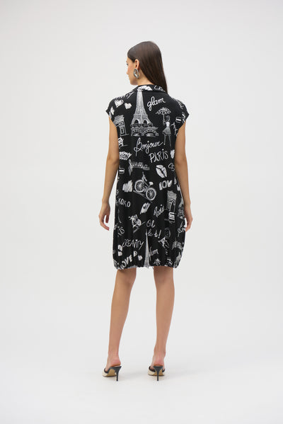 Silky Knit Paris Print Cocoon Dress - Joseph Ribkoff