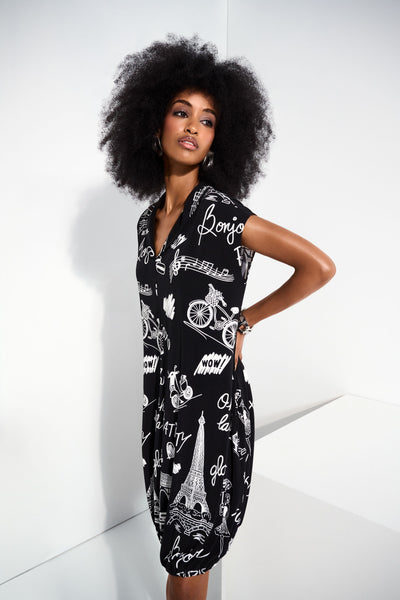 Silky Knit Paris Print Cocoon Dress - Joseph Ribkoff