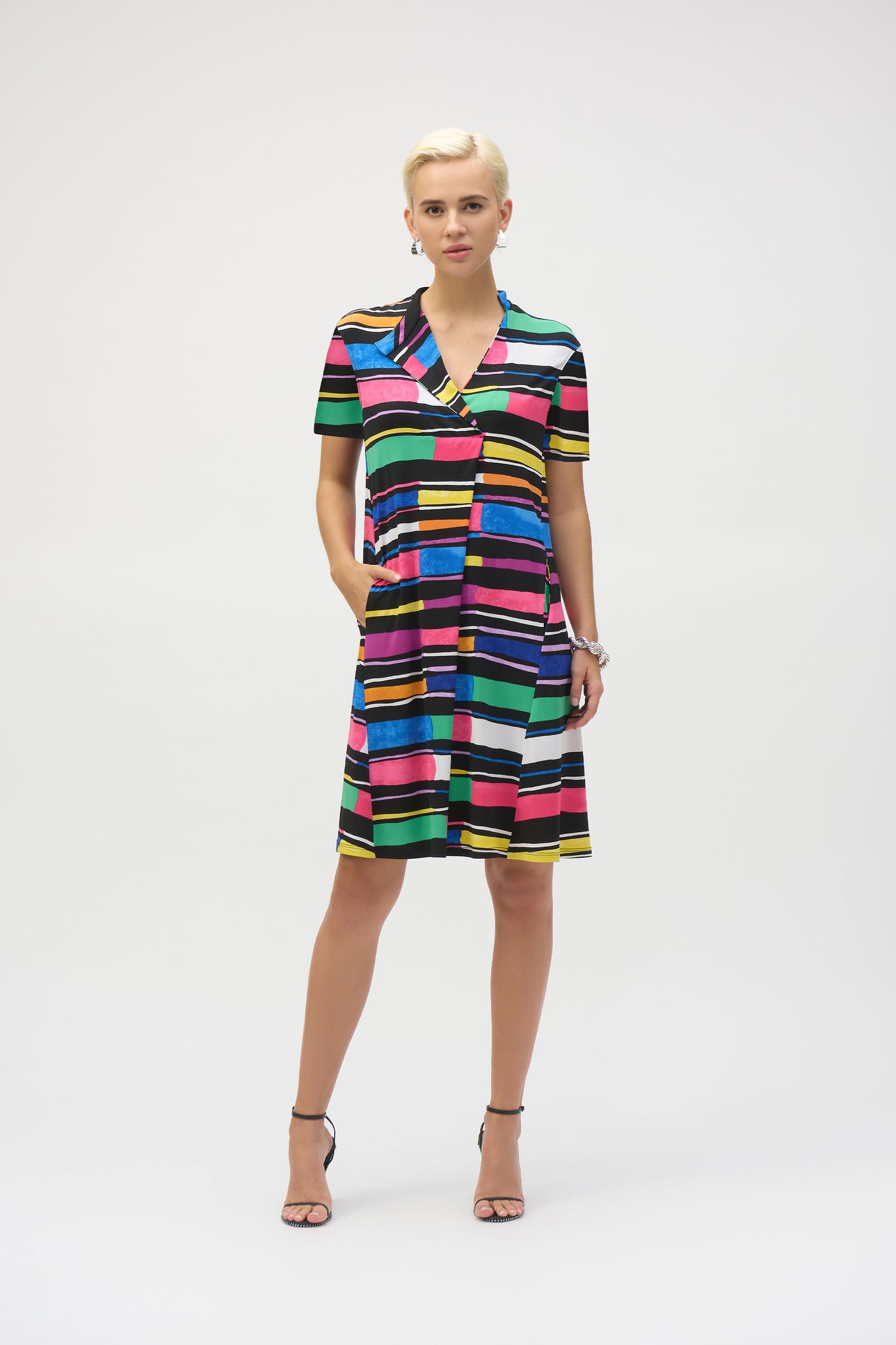 knit trapeze dress Silky Knit Stripe Print Trapeze dress Joseph Ribkoff – Ozy Belle Fashions