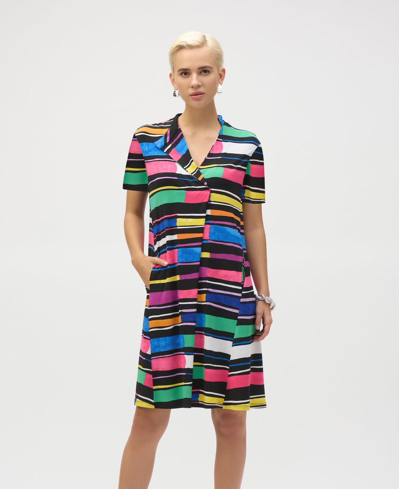 Silky Knit Stripe Print Trapeze dress Joseph Ribkoff