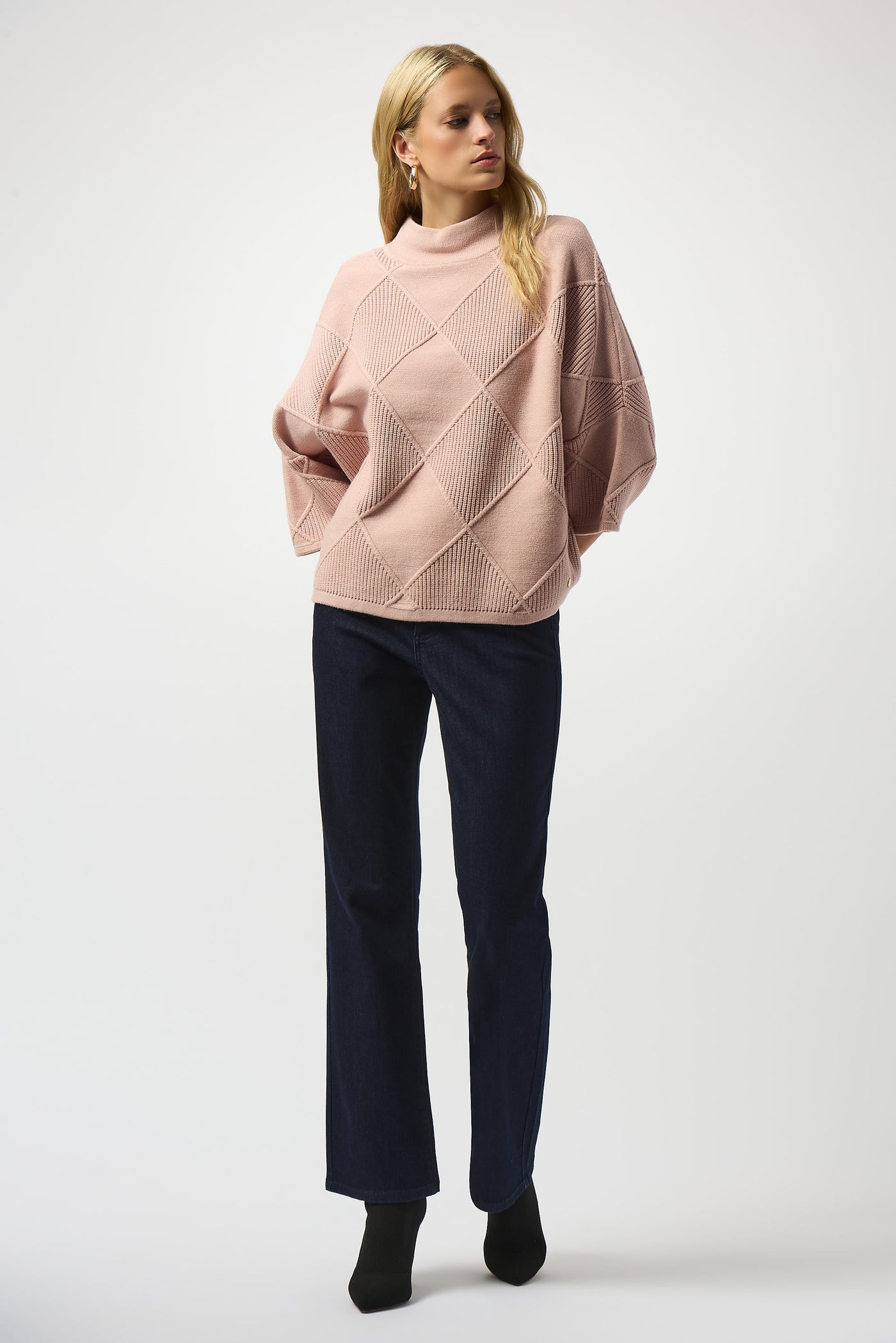 Textured Knit Mock Collar Pullover Sweater- Joseph Ribkoff