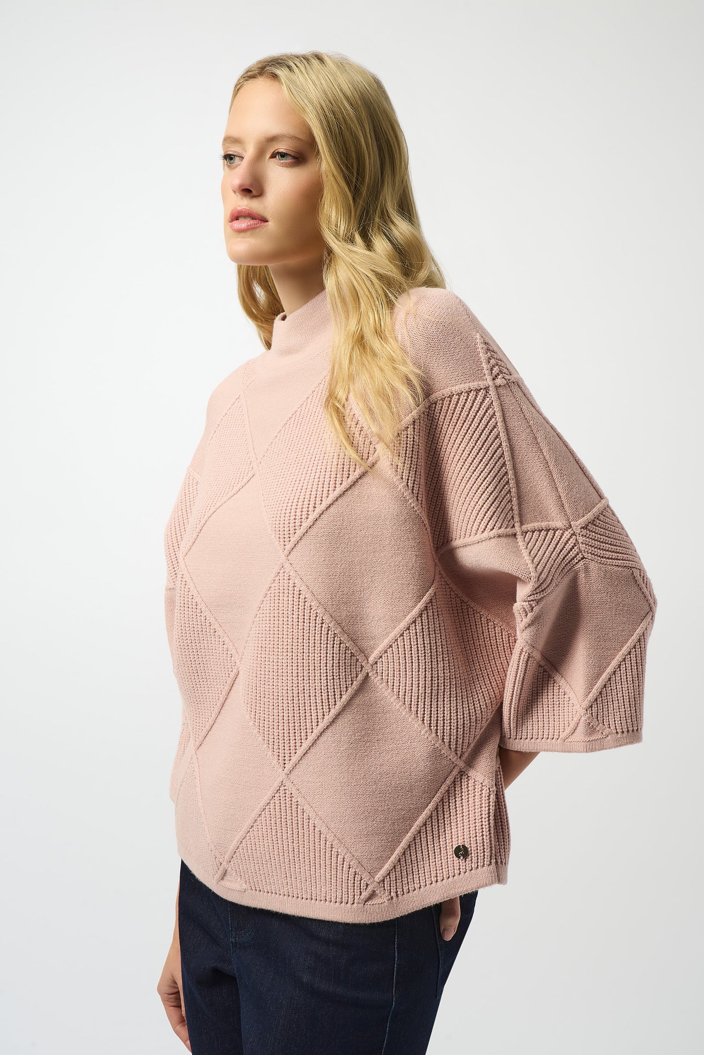 Textured Knit Mock Collar Pullover Sweater- Joseph Ribkoff