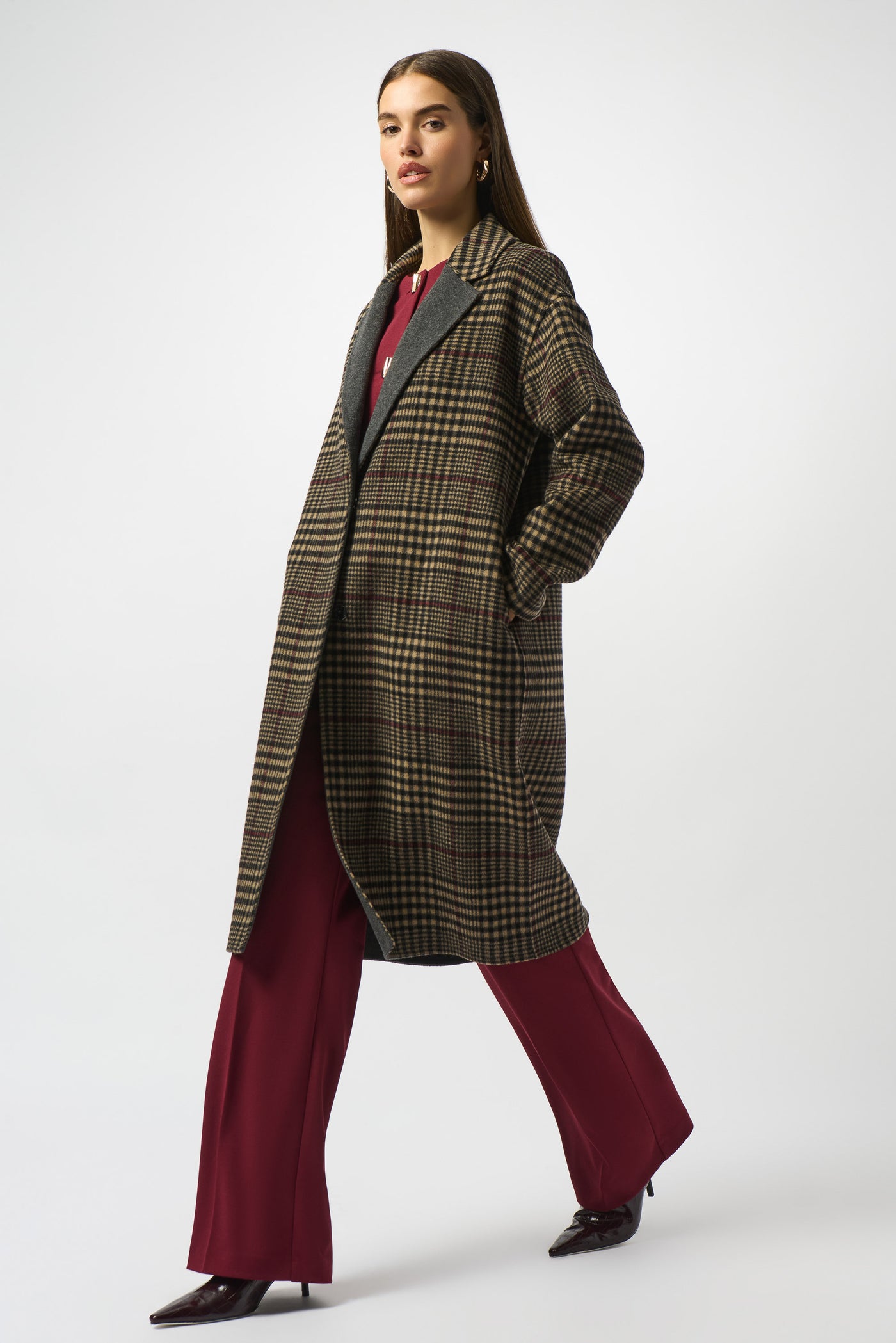 Wool Blend Plaid Double-Faced Coat by Joseph Ribkoff