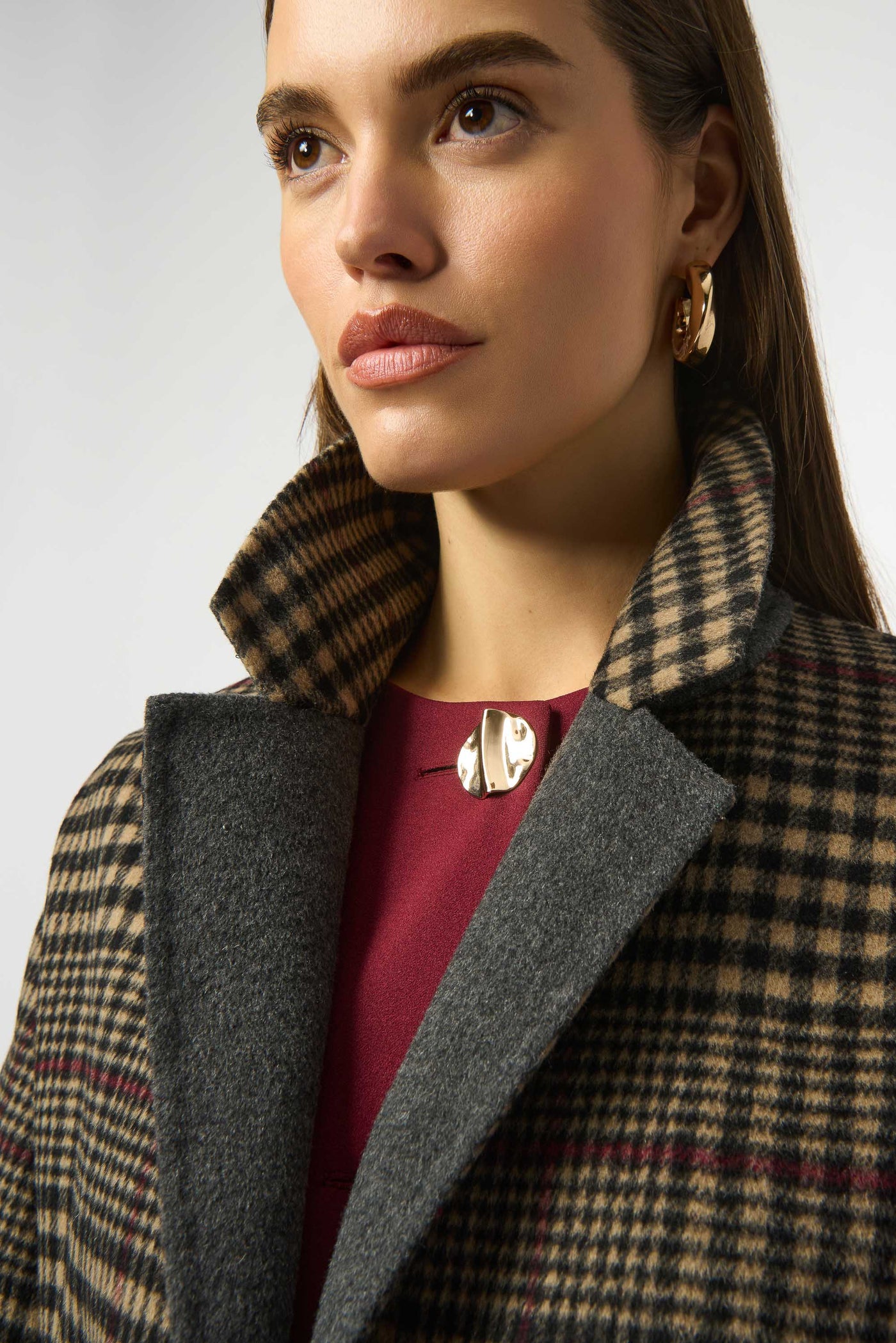 Wool Blend Plaid Double-Faced Coat by Joseph Ribkoff