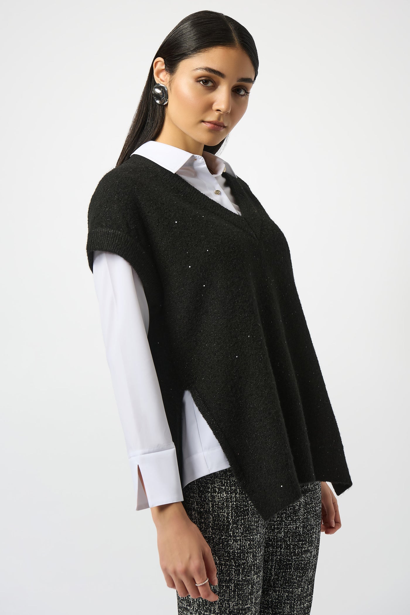 Sweater Knit Sleeveless Vest with Sequins by Joseph Ribkoff - 2 colours