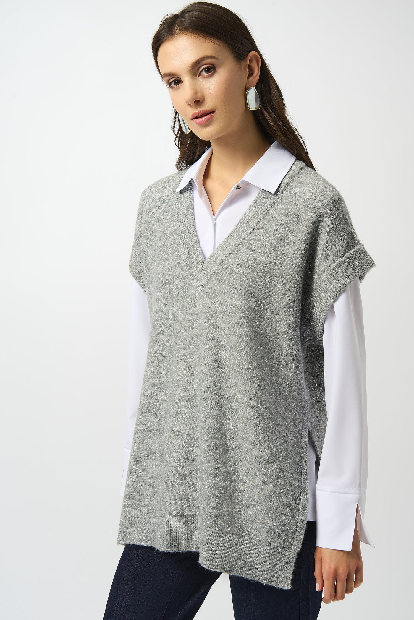 Sweater Knit Sleeveless Vest with Sequins by Joseph Ribkoff - 2 colours