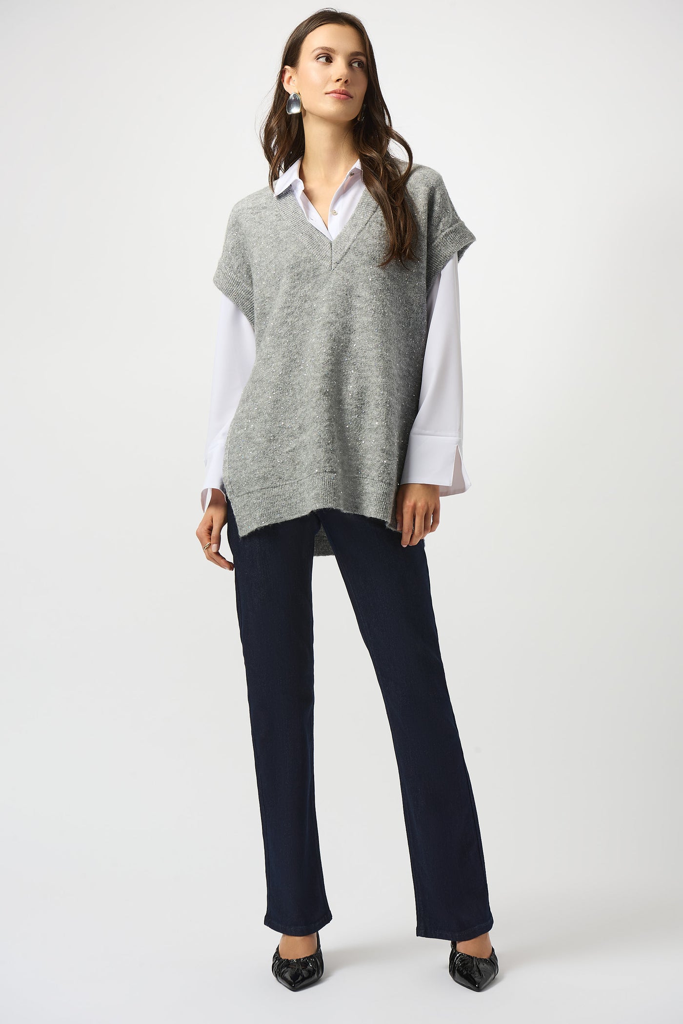 Sweater Knit Sleeveless Vest with Sequins by Joseph Ribkoff - 2 colours