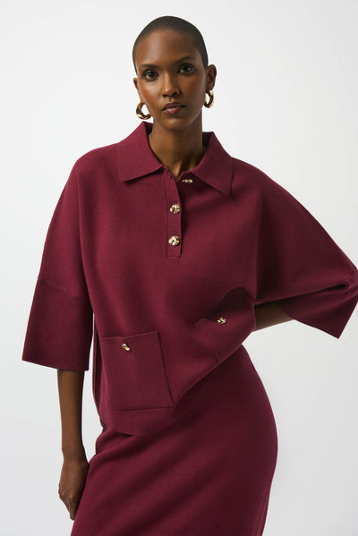 Sweater Knit Boxy with Polo Collar in two colours  - Joseph Ribkoff