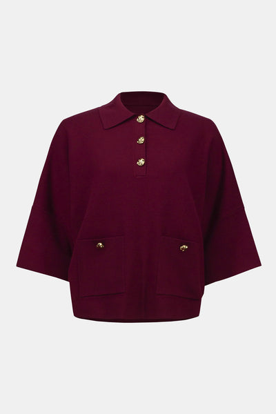 Sweater Knit Boxy with Polo Collar in two colours  - Joseph Ribkoff