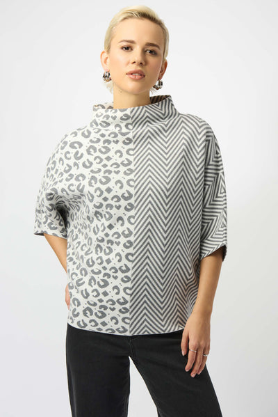 Jacquard Mixed Print Boxy Sweater by Joseph Ribkoff