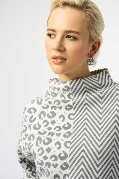 Jacquard Mixed Print Boxy Sweater by Joseph Ribkoff