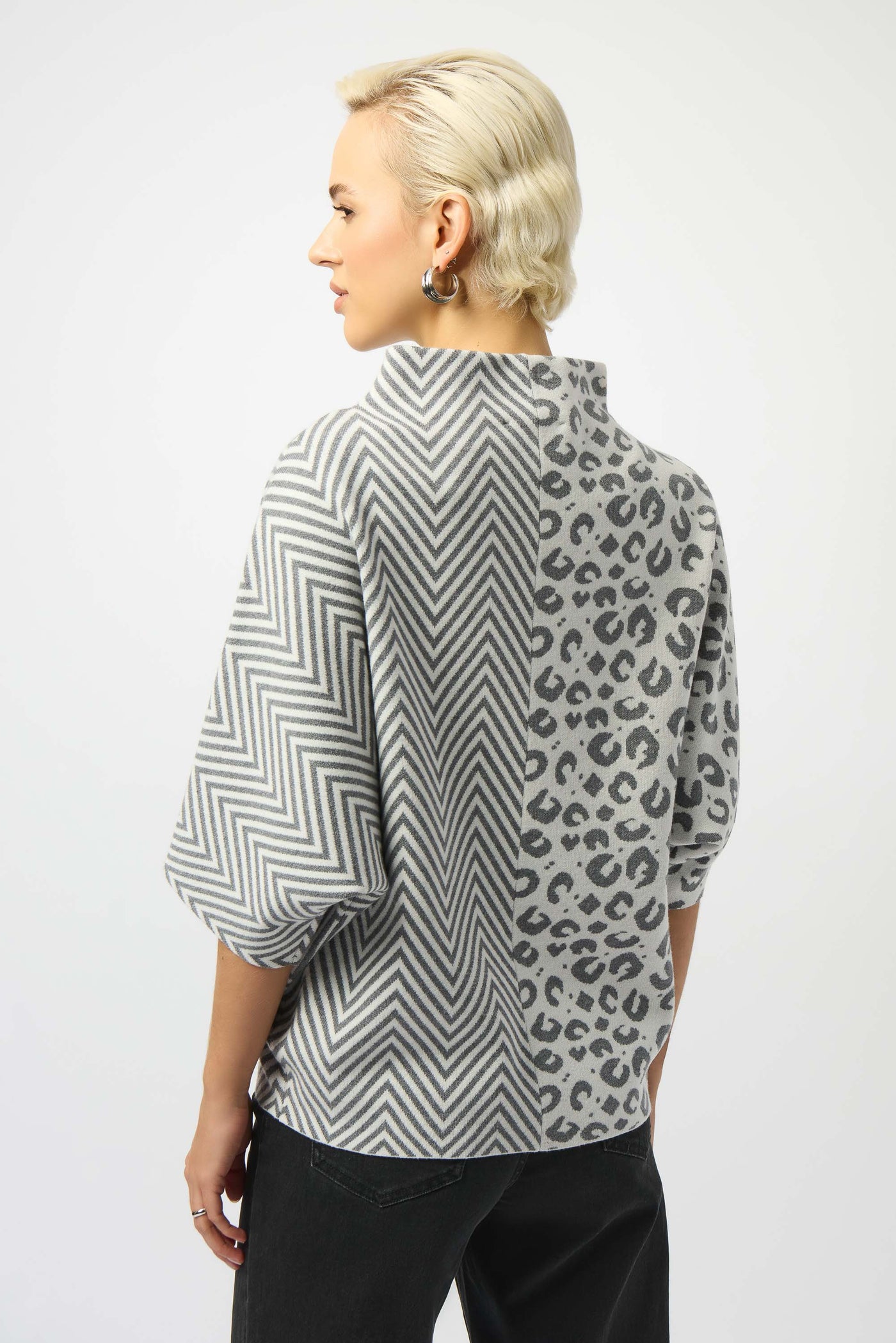 Jacquard Mixed Print Boxy Sweater by Joseph Ribkoff