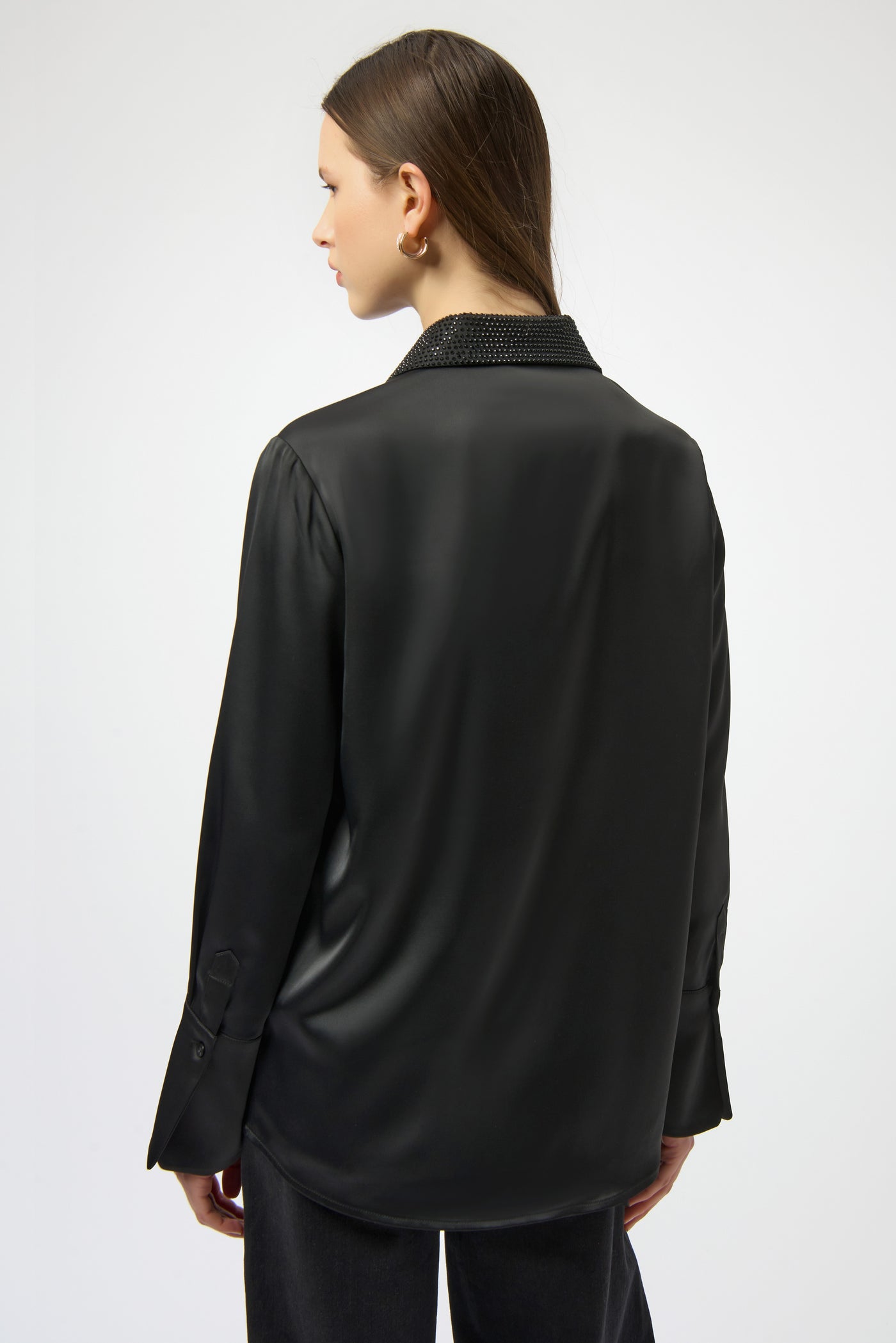 Satin Button Front Blouse with Embellished Collar- Joseph Ribkoff