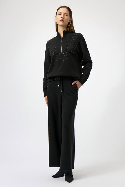 Mock Neck Half Zip Sweater with Rhinestones by Joseph Ribkoff - Two colours