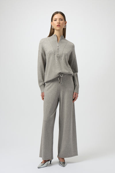 Mock Neck Half Zip Sweater with Rhinestones by Joseph Ribkoff - Two colours