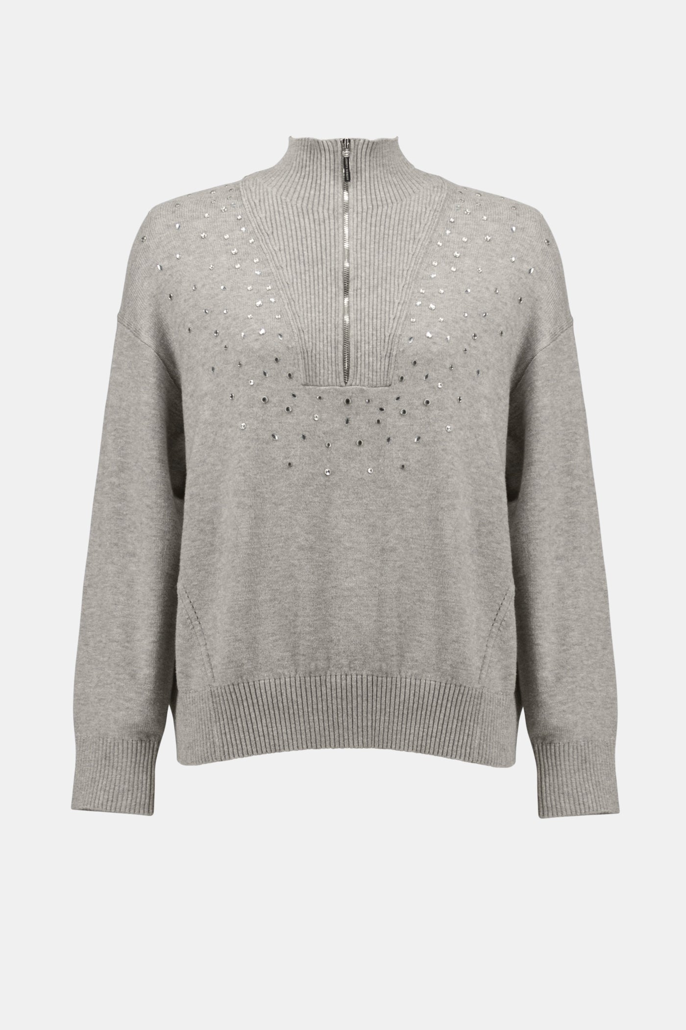 Mock Neck Half Zip Sweater with Rhinestones by Joseph Ribkoff - Two colours