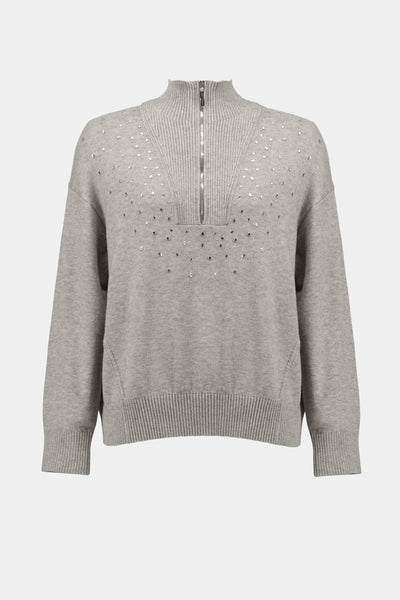 Mock Neck Half Zip Sweater with Rhinestones by Joseph Ribkoff - Two colours