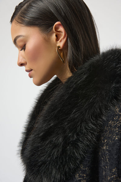 Jacquard Sweater Knit Cape with Faux Fur Accents by Joseph Ribkoff