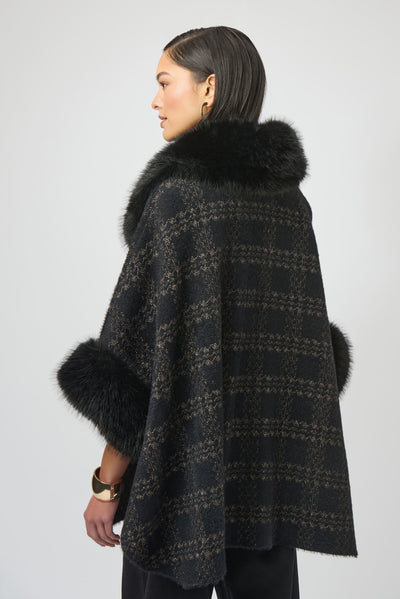 Jacquard Sweater Knit Cape with Faux Fur Accents by Joseph Ribkoff