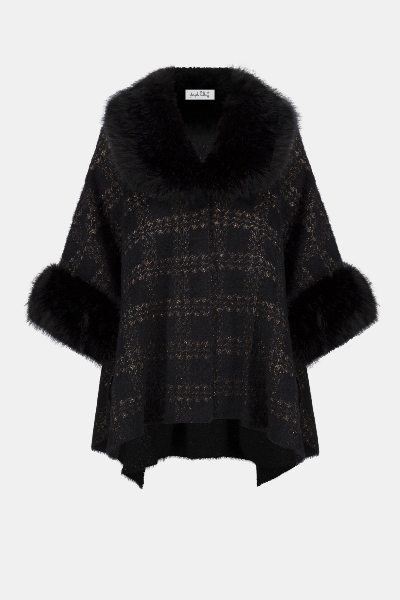 Jacquard Sweater Knit Cape with Faux Fur Accents by Joseph Ribkoff