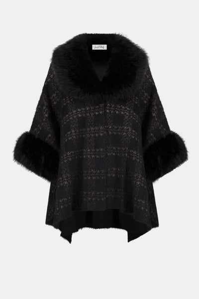 Jacquard Sweater Knit Cape with Faux Fur Accents by Joseph Ribkoff