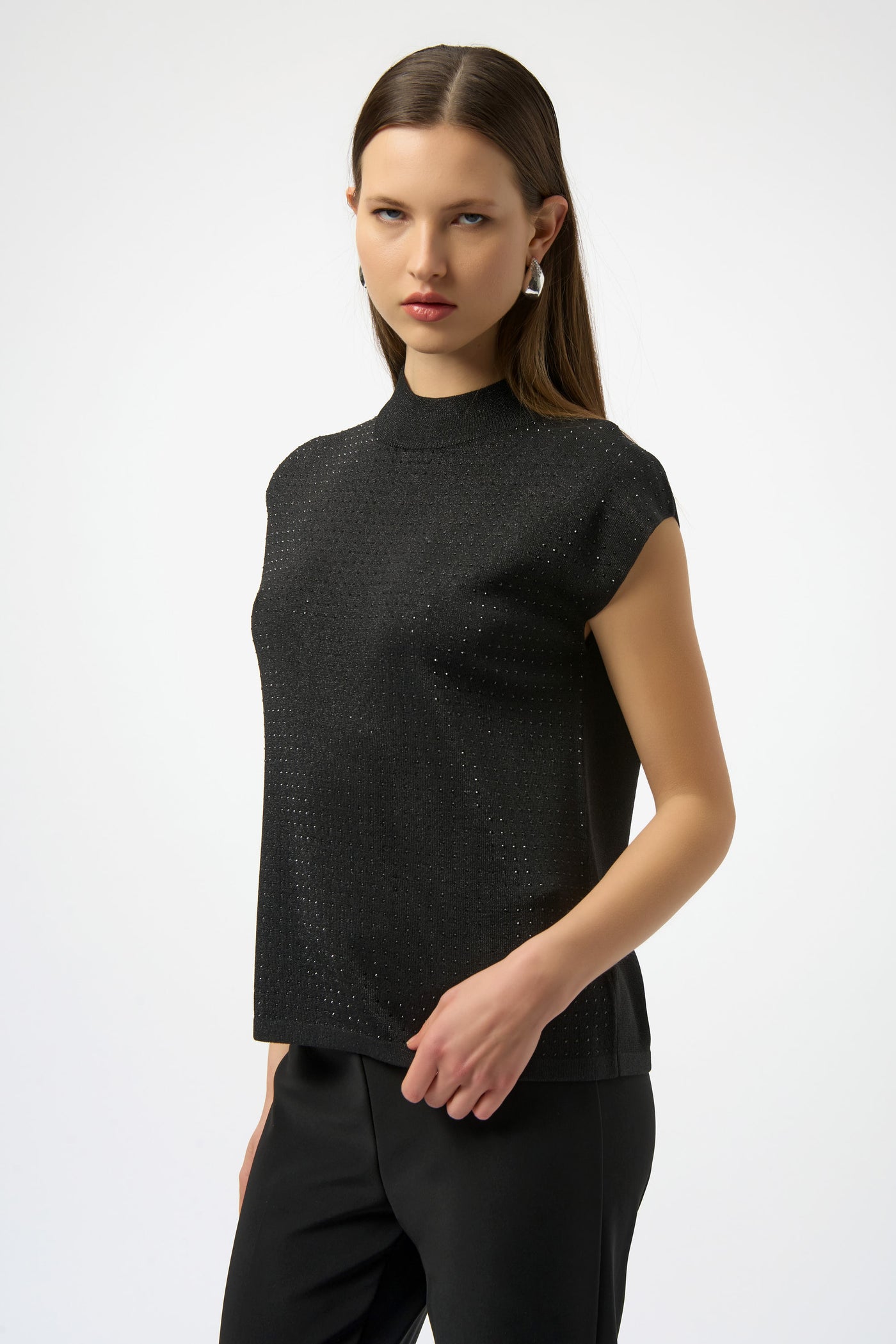 Mock Neck Embellished Cap Sleeve Top by Joseph Ribkoff
