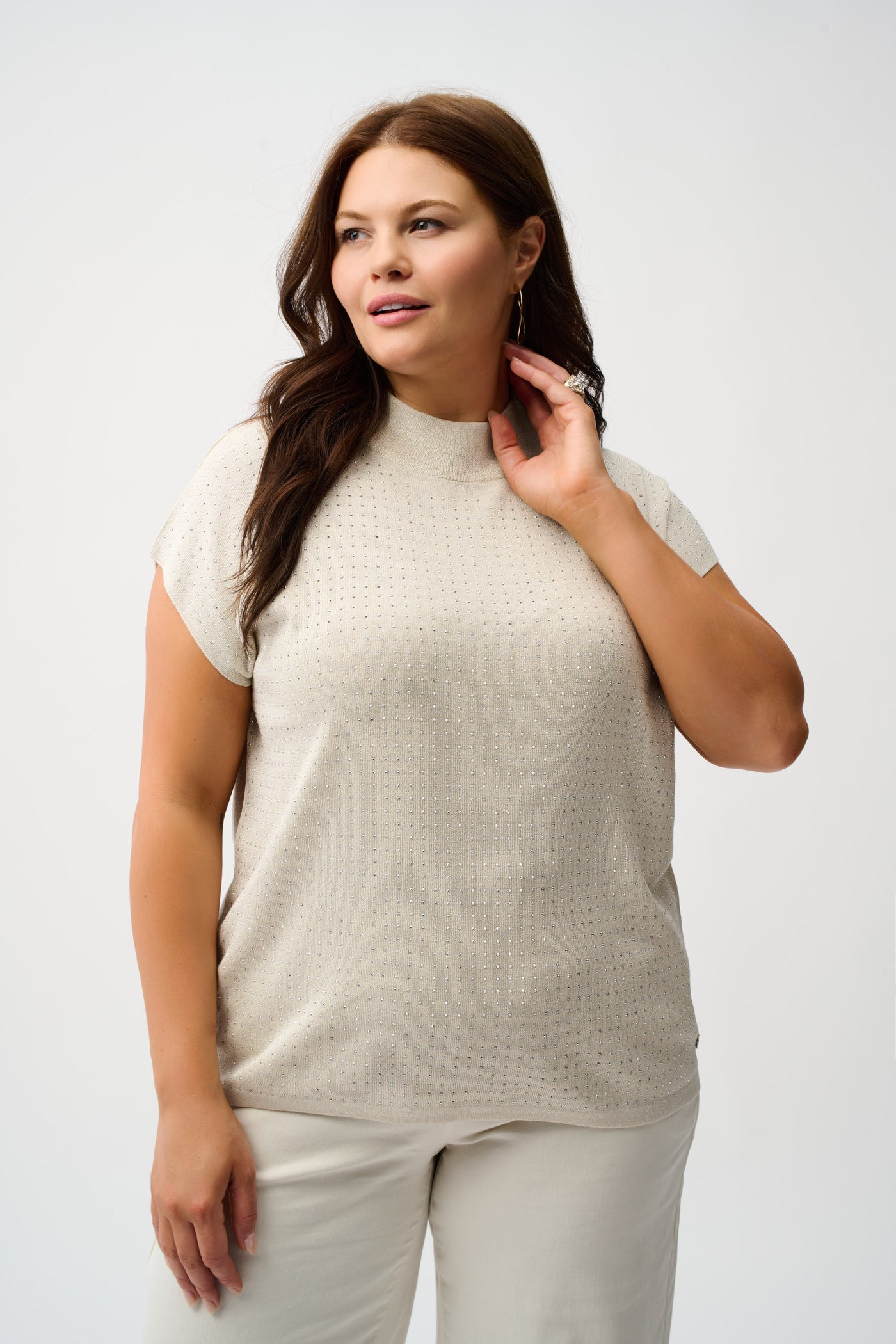 Mock Neck Embellished Cap Sleeve Top by Joseph Ribkoff