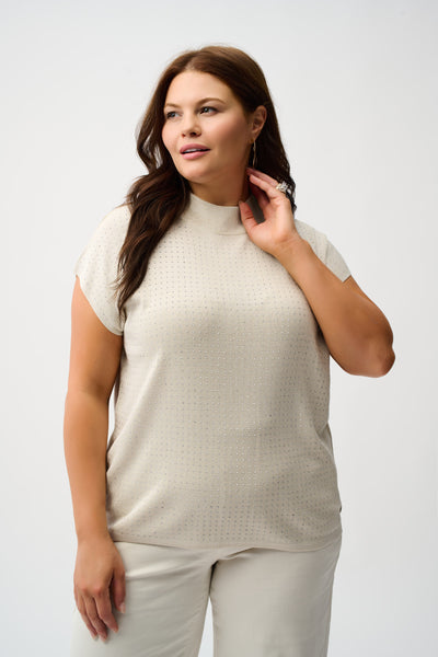 Mock Neck Embellished Cap Sleeve Top by Joseph Ribkoff