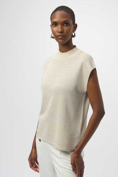 Mock Neck Embellished Cap Sleeve Top by Joseph Ribkoff