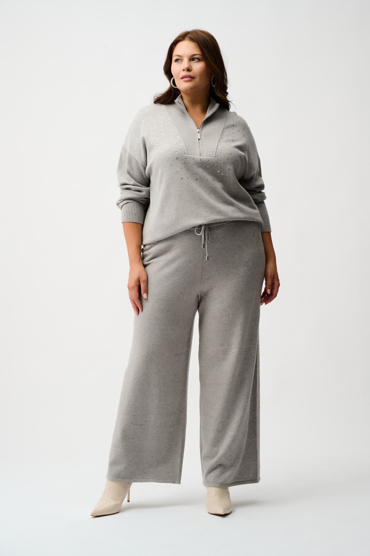 Sweater knit wide Rinestone pant 2 colours