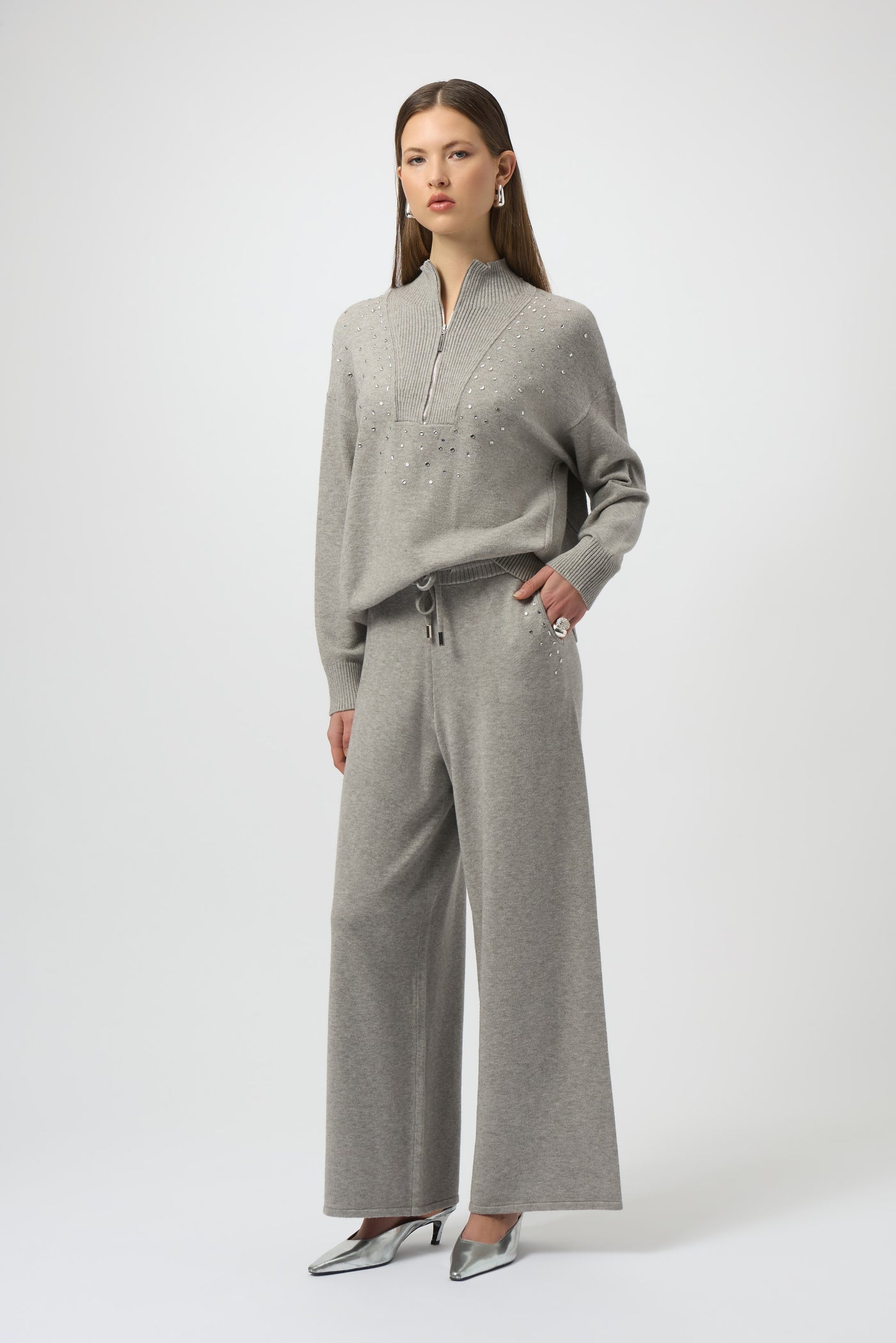 Sweater knit wide Rinestone pant 2 colours