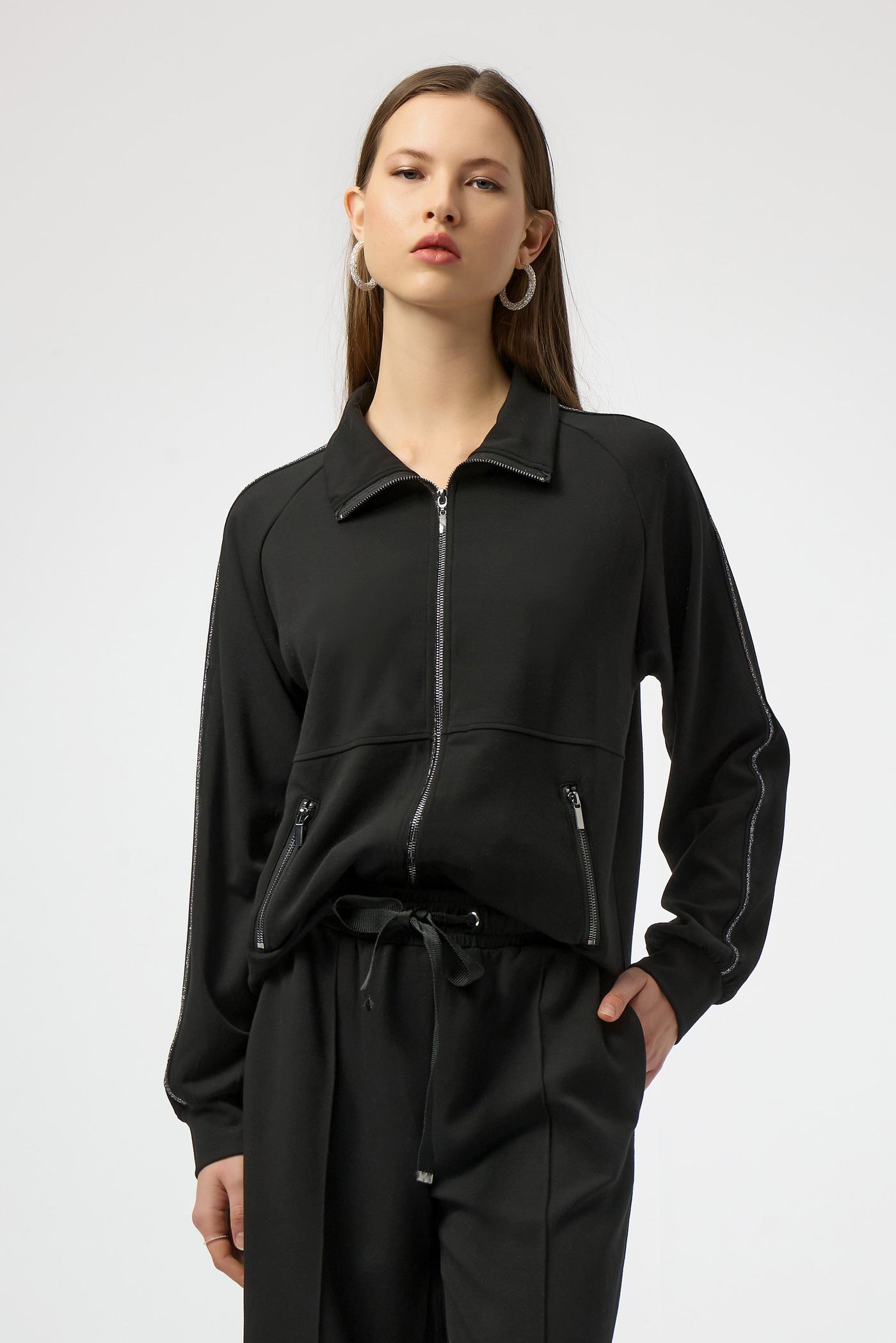 Scuba Wide Leg Pull up Pant with Silver Trim