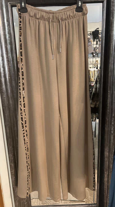 Wide Leg Pants with Leopard Trim