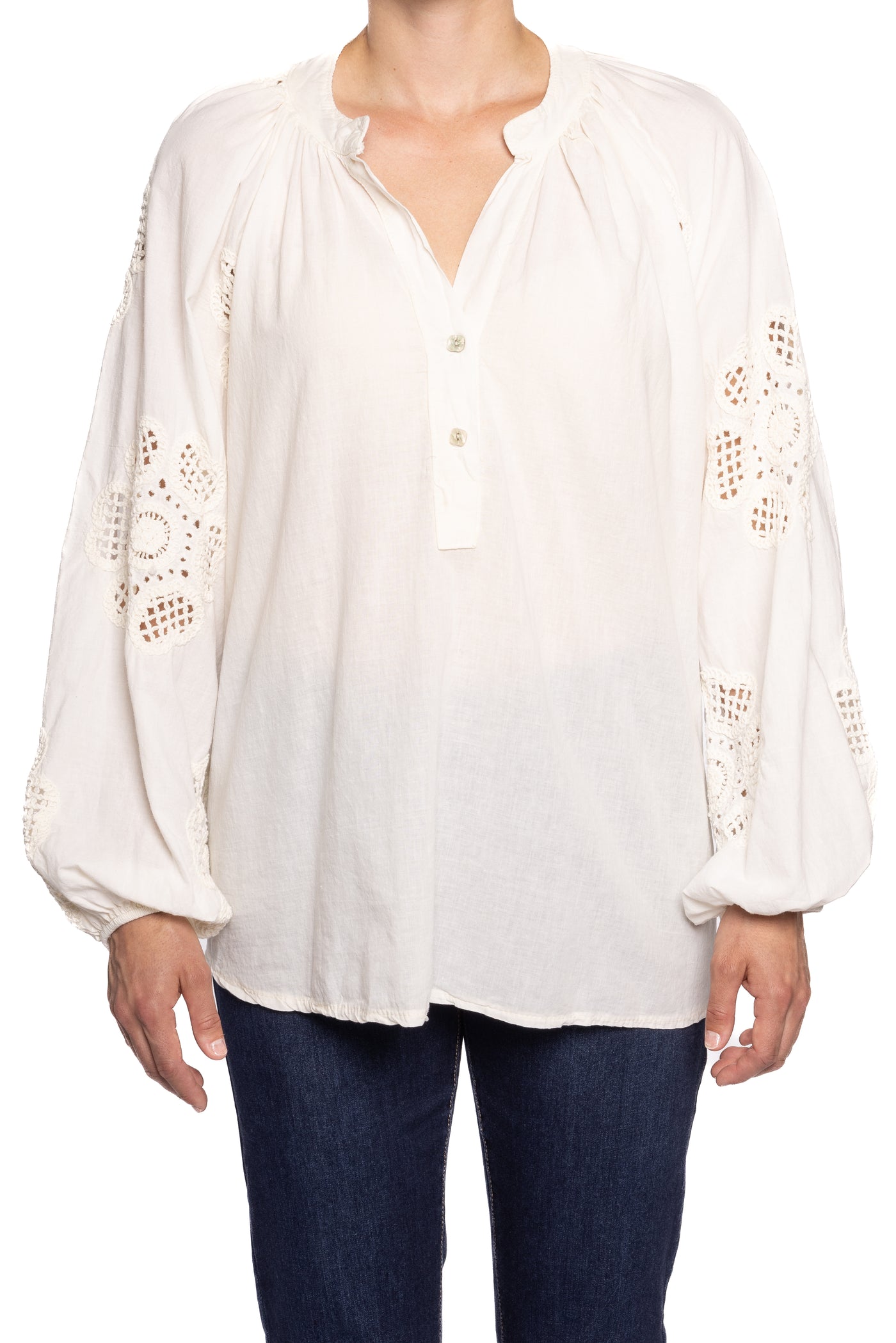 Embroidery Sleeve Blouse - Two colours