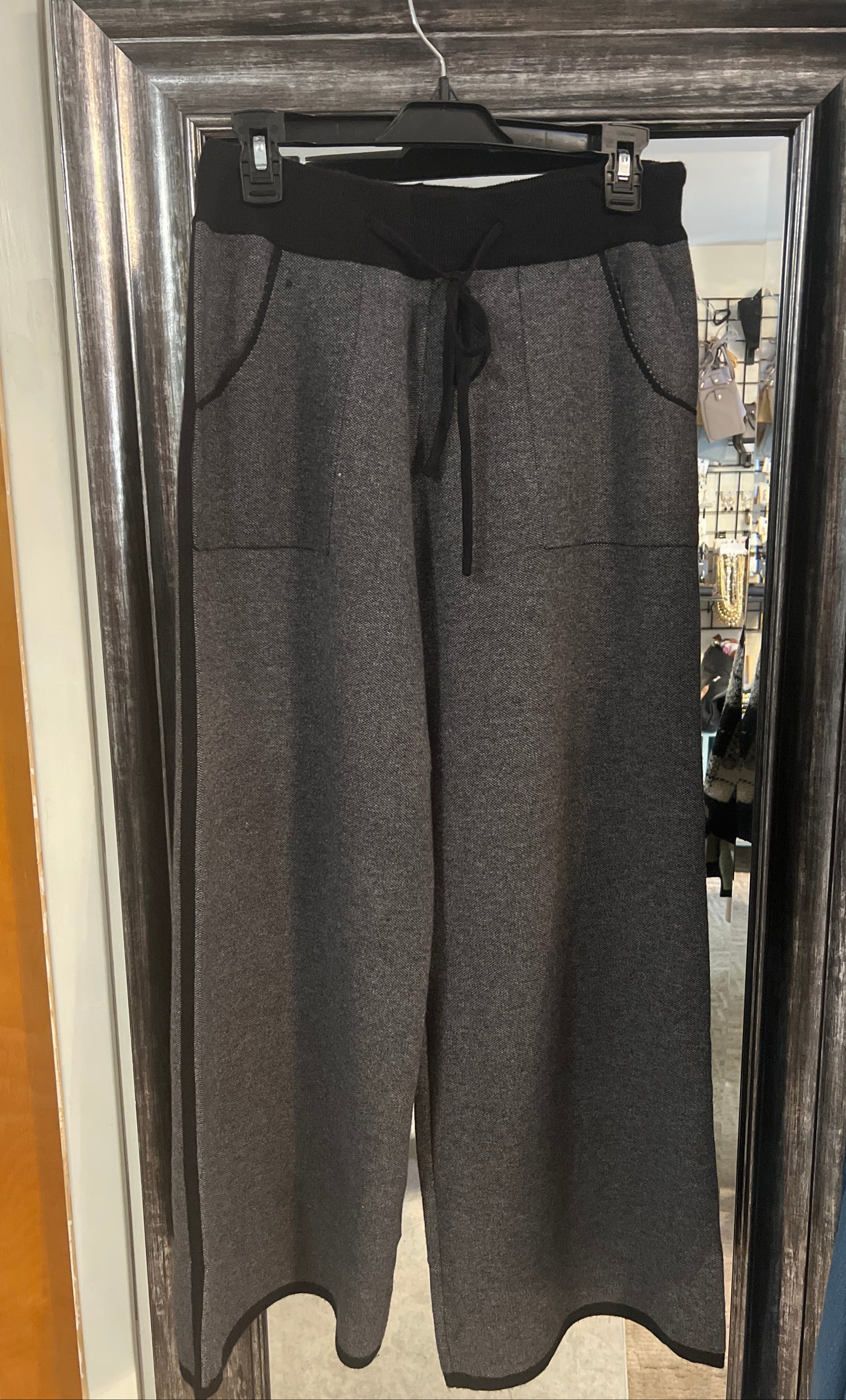 Wide leg Knit Pant with Black Stripe