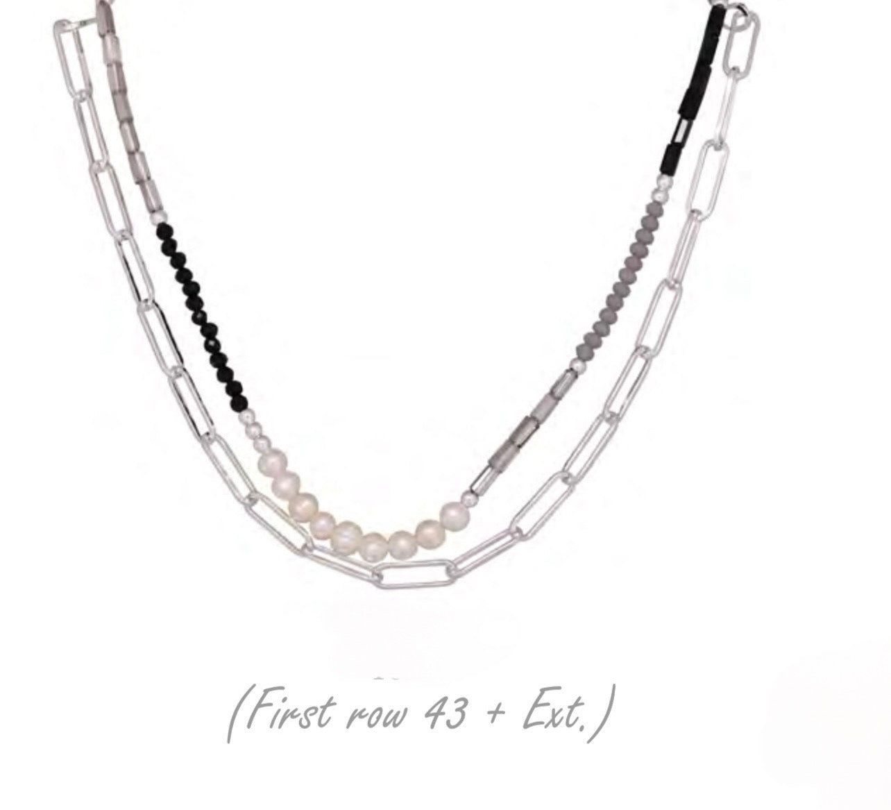 Pearl with Grey and Black Stone Necklace - two strand