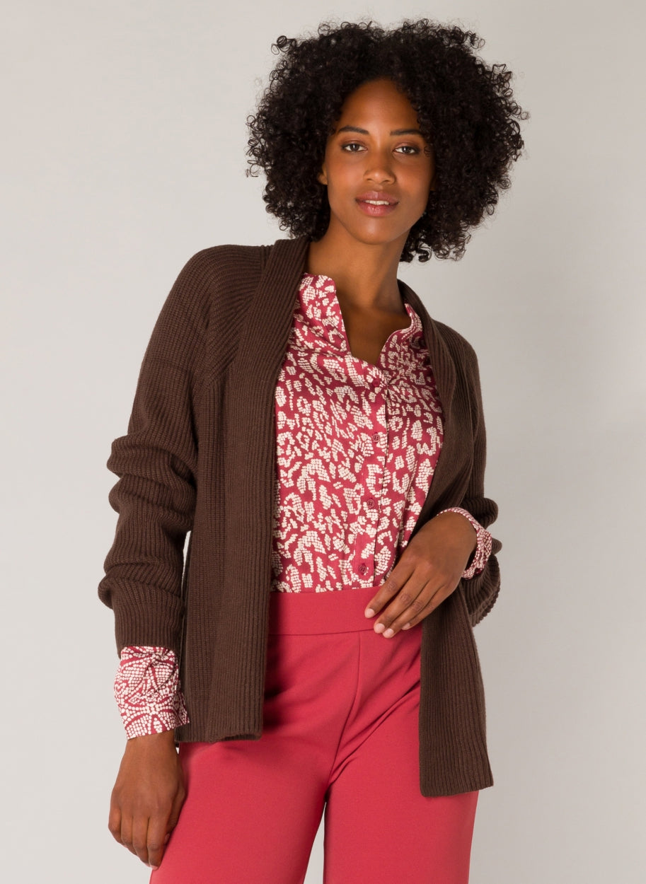 Pelin Cardigan in Rosewood and Chocolate Brown